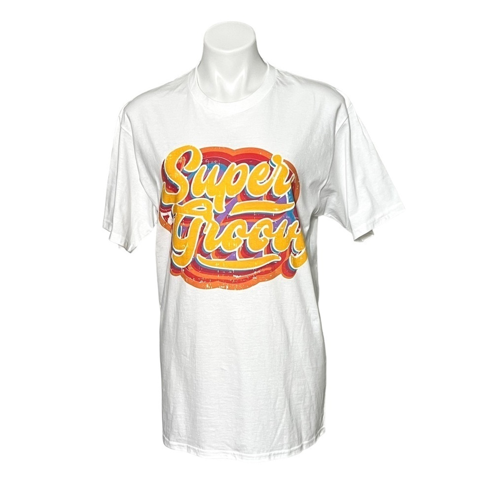 Port and Company Super Groovy Graphic T-Shirt Size Medium White